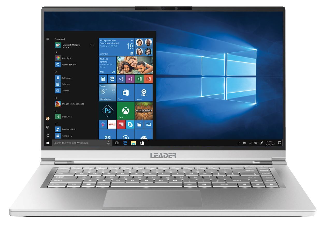 Leader Companion 572 laptop with 15.6-inch Full HD display, Intel i7 processor, and sleek silver magnesium aluminum chassis.